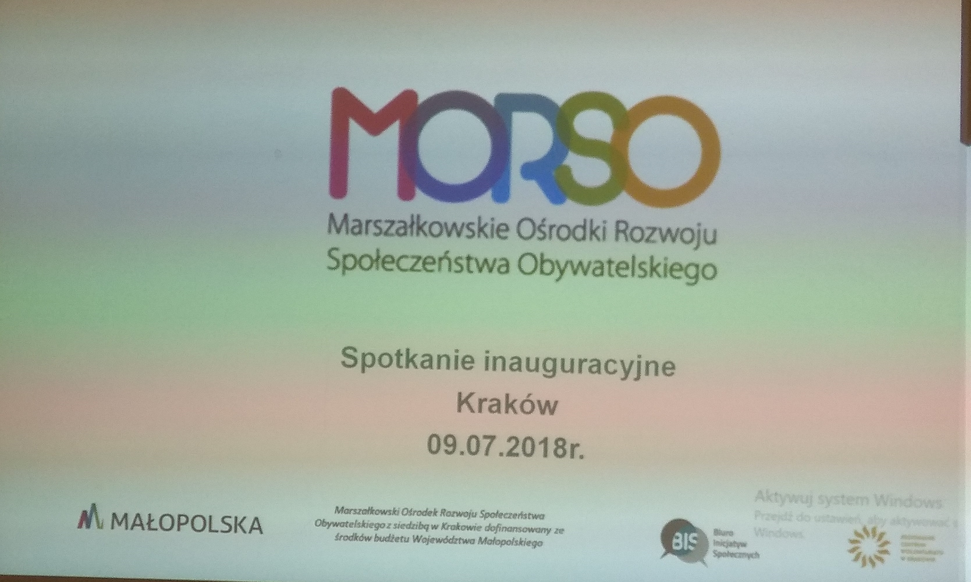 Spotkanie inauguracyjne Marszałkowskiego Ośrodka Rozwoju Organizacji Pozarządowych (MORSO) w Krakowie (09.07.2018r)